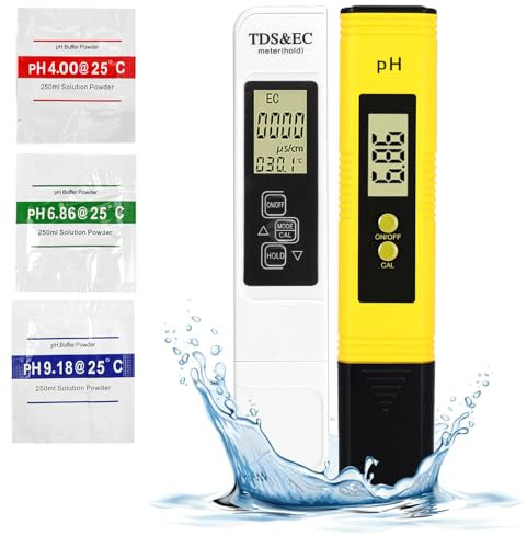 2PCS Medidor PH, 4 En 1 Calidad Del Agua Medidor de Prueba, Medidor Digital de PH y TDS, PH Tester Portatile de Alta Precisión de 0,01 PH, PH Probador para Piscinas, Agua Potable, Hidroponía