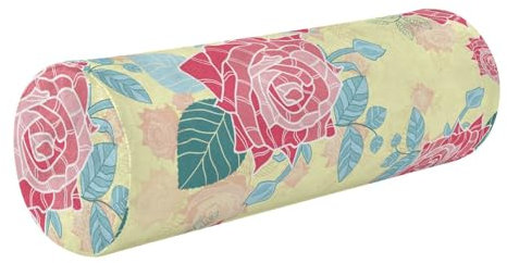 FRODOTGV Nackenrolle mit schönem Muster, rote Rosen, Nackenrolle, Kissenbezug für Beine, Massagetisch, Nackenrolle, runde Kissenbezüge, Zylinder-Kissenbezug, Nackenrolle, Kissenform
