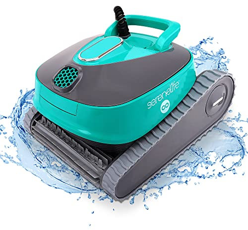 SereneLife Automatic Robotic Pool Cleaner for In-Ground Pools, 3-Motor Wall Climbing Pool Cleaning Robot w/Dual Scrub Brushes, Tangle-Free Cable, Superior Filtration, Energy-Saving, Up to 50ft