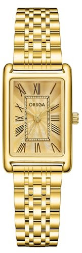 CIVO Gold Damenuhr Edelstahl Armbanduhr: Rechteckige Uhren Damen Analog Quarz - Klein Frauen Uhr Vintage Klassische