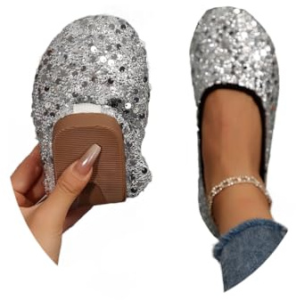 ORANDESIGNE Ballerina con Paillettes Luccicanti Colorata Scarpe da Balletto Comode Leggere Stile Abito da Sera Scarpe da Ballo Scarpe Eleganti B Argento 36 EU