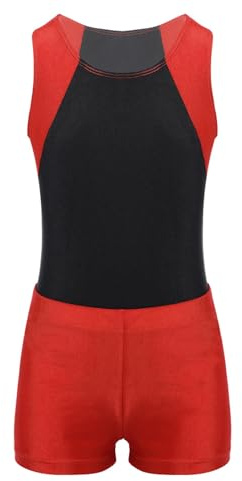 Runhomal Justaucorps Short Gymnastique Garcon Ensemble Survêtement Enfant Danse Entraînement Leotard Gym Sport Combinaison 5-16 Ans Rouge 5-6 ans