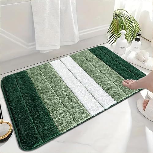 Fit Even Stripe Microfiber Memory Foam Bath Mat – Fast Drying Non slip Mats for Bathroom, Shower and Toiler Floor, Quick Dry, Water Absorbent and Washable Bathmats (Green, 50x80 cm)