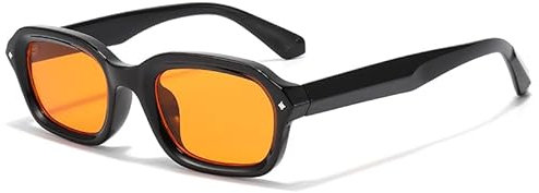 YAMEIZE Gafas de Sol Rectangulares Pequeñas para Mujer - Hombre Retro 90s Gafas de Sol de Marco Cuadrado Estrecho de Moda UV400 (Negro Naranja)