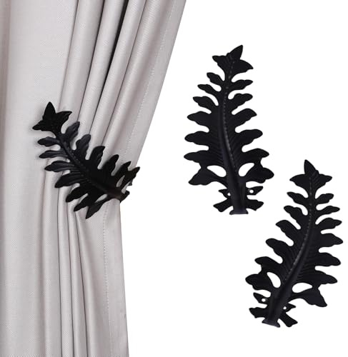 SUQ I OME European Big Leaf Curtain Tiebacks, Black