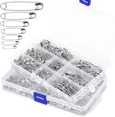 920Pcs Safety Pins Assorted Sizes Silver Pins Bulk 7 Different SizesNickel Plated Steel Pin for Clothes, Sewing, Arts & Craft