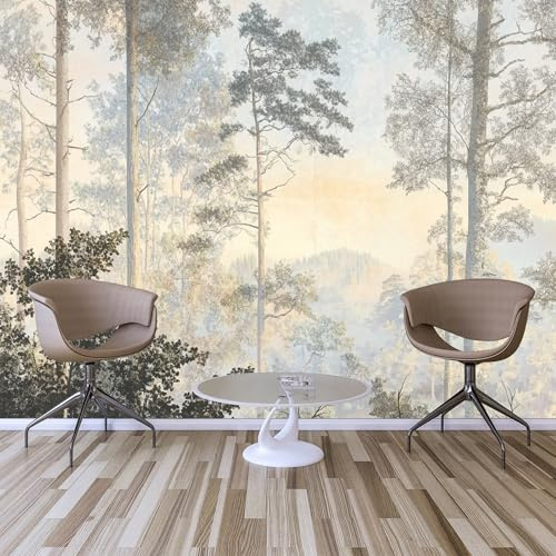 Custom Size Wall Murals,Misty Forest Mural Self-Adhesive Removable Wall Covering Fabric, Large Photo Wallpaper for Living Room Bedroom Kitchen Office Kids.