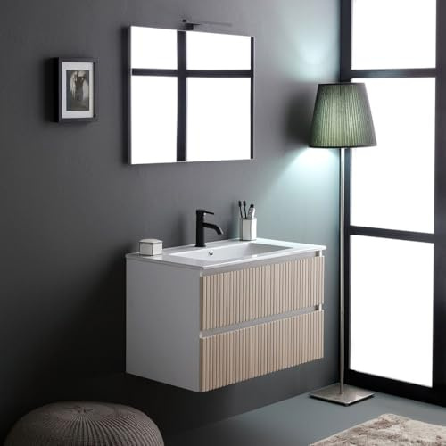Kiamami Valentina Mobile Bagno Sospeso 80 Cm Bianco Rovere Cannettato
