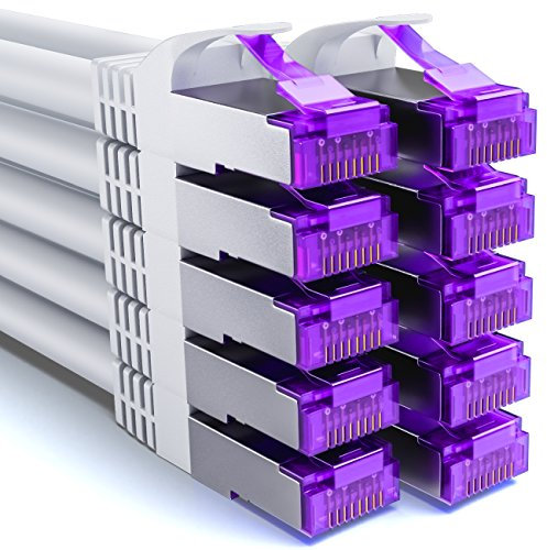 deleyCON 10x 0,25m CAT7 Netzwerkkabel - 10 Gigabit - Kurzes 25cm RJ45 Patchkabel Ethernet Kabel (Kupfer, SFTP PiMF Schirmung) - LAN DSL Switch Modem Router Patchpanel CAT7 CAT6 CAT5 - Weiß