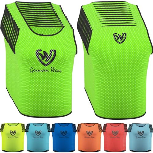 German Wear 12x Fußball Leibchen Trainingsleibchen Markierungshemd Fußballleibchen für Kinder Jugend und Erwachsene, Farbe:Grün, Bibs:Junior (M)