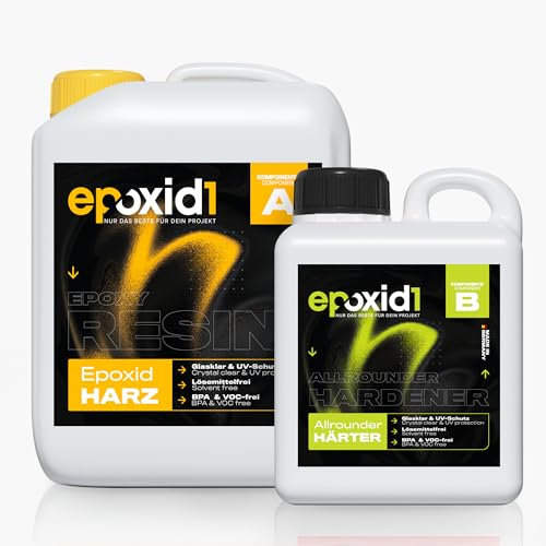 epoxid1® Epoxidharz mit Härter 2,1kg Set | glasklar & blasenfrei | ideal zum Gießen von Rivertable und anderen Volumenverguss bis 5cm | Für Anfänger & Profis | Premium Qualität