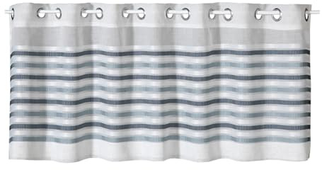 Happy Home Scheibengardine „Waves“ – 150x50 cm – Bistrogardine mit Ösenaufhängung – gestreift in Blau & Weiß – Moderne Kurzgardine für Küche & Bad