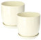 KOTARBAU® Lot de 2 pots de fleurs, en céramique, pour fleurs, plantes, diamètre : 20 cm, avec bac d'égouttement, beige