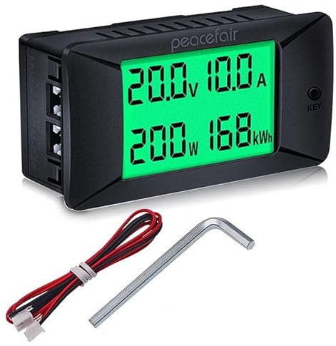 BuyWeek DC Digital Amperometro Voltmetro, PZEM-025 Battery Monitor 0~300A/300V Potenza Energia Watt Meter per Batteria Auto RV Solare (50A)