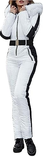Skioverall Damen Wasserdicht Warm - Schneeanzug Damen Einteiler Skianzug Skibekleidung Hooded Snowboard Skisuit Schnee-Jumpsuit Outdoor Sport Overall Skianzüge Schnee Skifahren Sätze Snowboardjacke