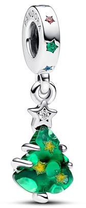 Pandora Moments Christmas tree sterling silver dangle with clear, red cubic zirconia, stellar blue, royal green crystal, green crystal and golden enamel