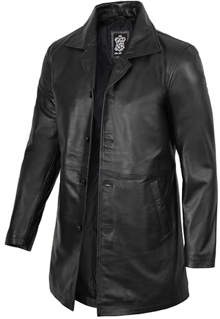 fjackets Manteau en cuir pour homme - Veste longue 3/4 en peau d'agneau véritable | Vêtements d'extérieur style carcoat