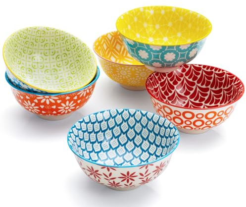 AntoKueh Multi-Color Ceramic Bowls 320ml, 12cm Small Cereal Bowl Set of 6 for ice Cream, Dessert, Dipping, Sauce, Jello, Pudding, Yogurt, Sturdy for Dishwasher & Microwave, Colorful, Christmas Gift