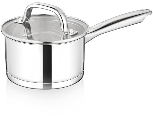 Onader 18cm Saucepan, Stainless Steel Sauce Milk Pot with Glass Lid, Tri-Ply Bottom Cooking Pan for Induction Gas Electric, Non Toxic & Easy Clean - 2.5L