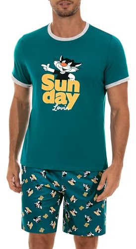 Demegimi Conjunto de Pijama Corto para Hombre - Ropa de Dormir Juvenil de Manga Corta - Verano