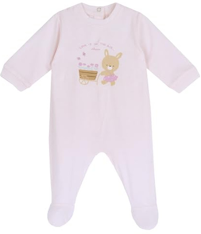 Chicco Onesie i bomull med fötter pyjamas för unisex barn och småbarn, Ljusrosa, 6 månader