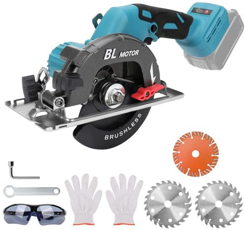 Sierra Circular sin Cable Compatible con Makita 18V, Mini Sierra Circular sin Escobillas con 3 Hojas de Sierra de 140/135mm, 0-8500 RPM, Ideal para Cortar Madera, Metal (sin Batería)