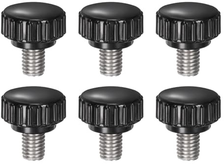 QUARKZMAN 6pcs Tornillo Moleteado, M8x10mm Tornillo de Pulgar de Rosca Macho Pomos de Sujeción Moleteados Métricos de Acero Inoxidable Perilla de Perno de Estudio Tornillo de Apriete, Negro