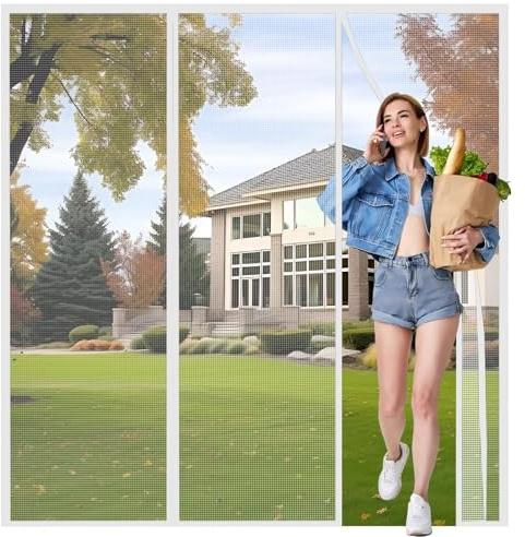 Cortina Antimoscas de Malla Antimosquitos 245x200cm Blanco Pantalla Mosquitera para Ventana sin Taladrar para Sala de Estar Balcón Patio