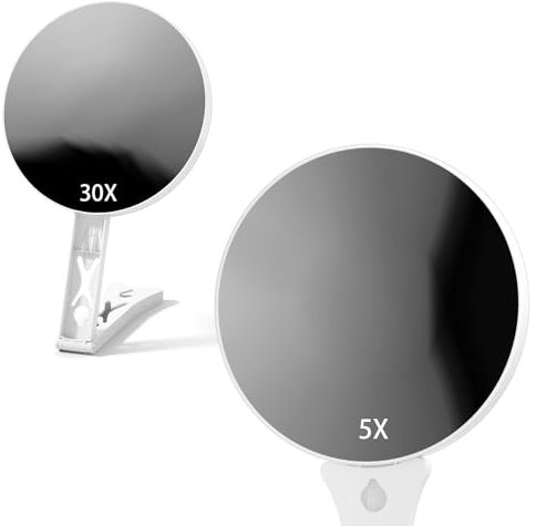 Suupvaor Vergrößerungsspiegel 30fach, Doppelseitiger Spiegel 30X /1X Großer 14cm Reise schminkspiegel, Hohe Vergrößerung Handspiegel kosmetikspiegel mit Griff für Präzisions Makeup, Tiefenreinigung