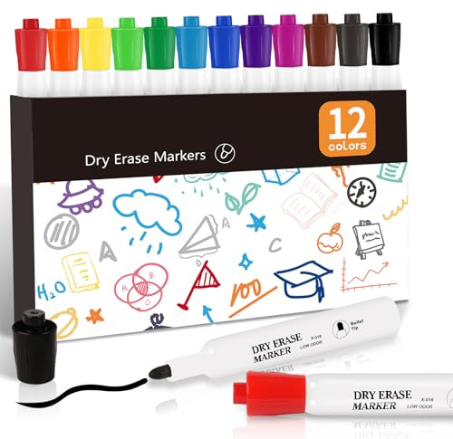 colpart Whiteboard Markers 12Colors Dry Erase Markers Fine Tip - White Board Pens Dry Erase For School, Office, Home, Work On White Board & Calendar, Refrigerator