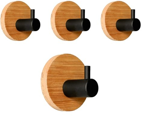 LETYJECKY- Set 4 Appendi Accappatoio Bagno autoadesivo, Ganci Adesivi Acciaio Inox Bambù, Porta Asciugamani Bagno adesivo, Appendiabiti da Parete, Gancio Accappatoio Doccia, Appendi asciugamani bagno