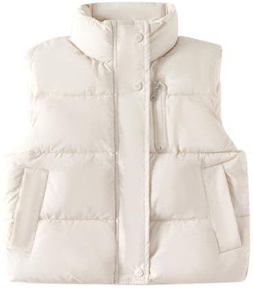 WISREMT Boys Girls Puffer Vest Kids Winter Sleeveless Jacket Zip up Down Vest Lightweight Solid Color Padded Outwear with Pockets 5-10 Years