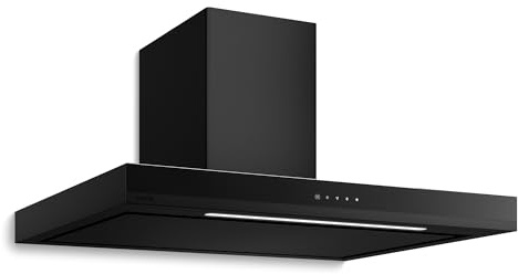Klarstein Velaire Hotte Aspirante 90 cm - Hotte Murale, 595 m³/h, A++, Commandes Tactiles, LED, Filtre Charbon, Silencieuse, 3 Vitesses, Cuisine Moderne, Noir