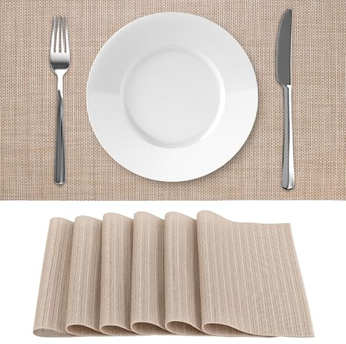QWORK® Juego de 6 Salvamanteles Individuales Lavables 30 * 45cm Lino, Resistencia al Calor hasta 100 °C