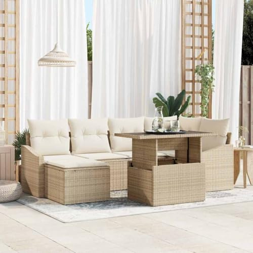 Frdhee Lot de 7 meubles de balcon avec coussins - Beige et crème - Groupe de bancs d'angle pour balcon, terrasse, cour arrière
