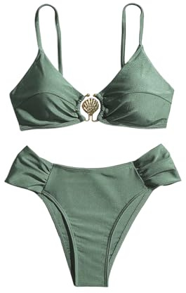 GORGLITTER Women's 2 Piece High Cut Bikini Set Ruched Hipsters Swimsuits
