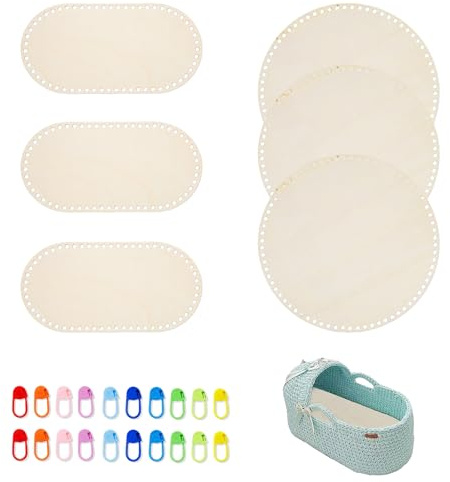 PYSEOSISE Base de Madera para Cesta de Ganchillo, 6 Piezas Fondo de Madera para Crochet, Bases Redondas de 20 cm y Ovaladas para Cesta de Ganchillo para Manualidades DIY Decoración del Hogar