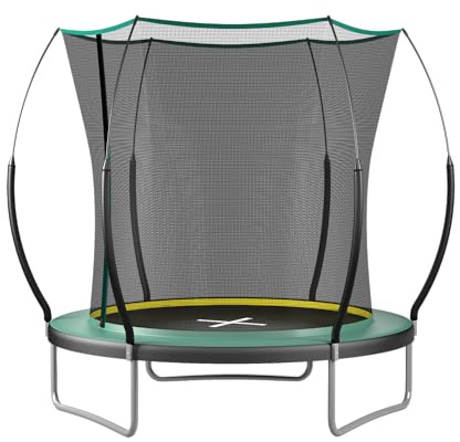 Trampolino da giardino senza molle, 183 cm, con rete di sicurezza, per bambini con tecnologia brevettata in fibra di vetro, design con cerniera senza cuciture, antiruggine e stabile, per esterni