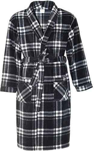 SaneShoppe Men's Warm Fleece Dressing Gown, Supersoft Cozy Long Sleeve Robes (XXL, Grey)
