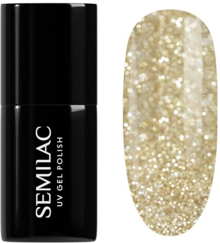 SEMILAC Gel Nail Polish 260 Platinum Light Gold Glitter - Full Coverage Gel Polish - Soak Off Easy To Use LED/UV Nail Lamp - Long Lasting Manicure and Pedicure up to 3 weeks