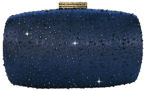 Boutique De FGG Borse da Sera per Donne Pochette e Clutch di Cristallo Borse da Sposa con Strass Minaudiere in Diamanti, Piccolo, Blu Marino