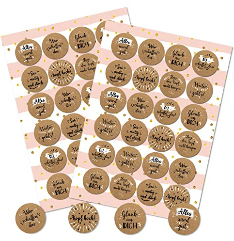 Juego de 48 pegatinas redondas con refranes, pegatinas de coraje redondo, texto en alemán Mutmacher, para pegar, pegatinas motivadoras, papel de estraza, pequeño, 4 cm