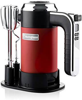 Westinghouse Retro Hand Mixer for Baking - 350W Handheld Electric Whisk - Includes 2 Egg Beaters and 2 Dough Hooks - Powerful Food Mixer for Kitchen Use with 6 Speeds & Turbo - Red
