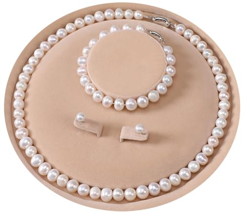 YONGMAN Freshwater Cultured Pearl Jewellery Set for Women with Necklace, Stunning Bracelet and Stud Earrings, Necklace: 20 Inches, Bracelet: 8 Inches, Sterling Silver, Pearl