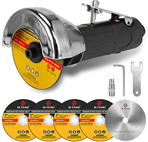 Baisiky Herramienta de corte de aire de 3 pulgadas, amoladora angular neumática con juego de discos de corte de 5 piezas de 3 pulgadas, velocidad libre de 20000 rpm