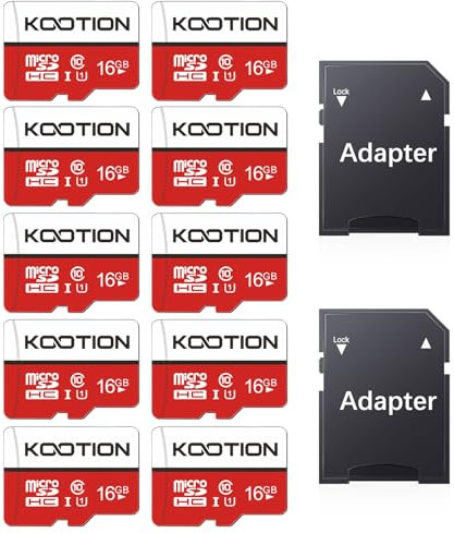 KOOTION 10 Stück Micro SD Karten 16GB Class 10 Mini SD Karte 10 STK Speicherkarte 10er Pack UHS-I MicroSDHC 16G Set Memory Card SD Karten 16 GB Micro SD Cards für Kameras Handy Tablets Smartphones