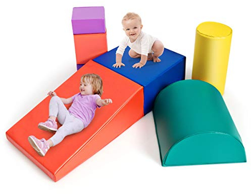 LIFEZEAL Set di 6 blocchi di costruzione in schiuma per bambini, moduli di capacità motorie in schiuma con scivolo - giocattoli educativi, in PU ed EPE, per casa, scuola materna (colorato 2)