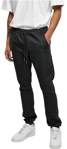 Urban Classics Pantalones de chándal de Mezclilla de Punto, Lavado en Negro Real, XL para Hombre