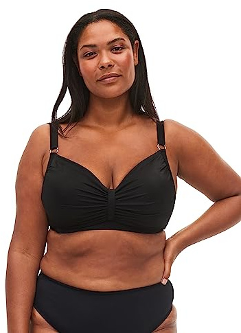 Zizzi Badning av kvinnor stora storlekar, bikini-BH med bygel, drapering, storlek, svart, 42 Stor