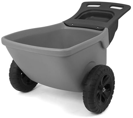 Simplay3 Easy Haul Durable Wheelbarrow with Garden Tool Storage Tray - Large Easy Turn Wheels - Gray - Made in USA